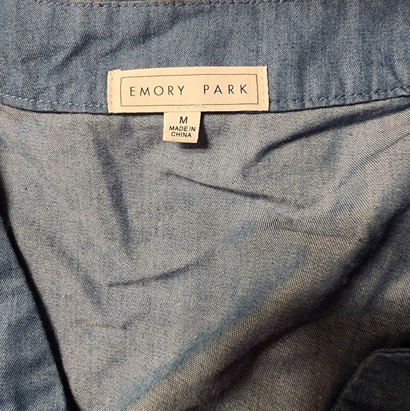 EMORY PARK chambray Jean like Short Sleeve Pant Romper medium - Picture 2 of 6